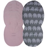 Seat Liner to fit iCandy Peach Pushchairs - Pink  / White Elephants on Grey